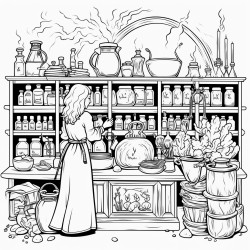 a detailed witchs apothecary