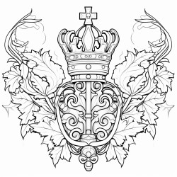 a cross and an ornate crown