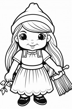 cute dwarf woman carrying a broom