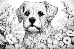 dog with flower in mouth