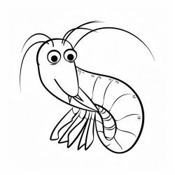 kids coloring page with shrimp black and white simple line art style minimalist drawing white background style raw