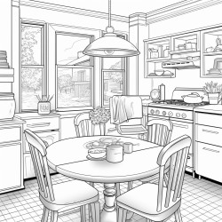 a 70s style kitchen where someone is eating breakfast with biscuits and gravy