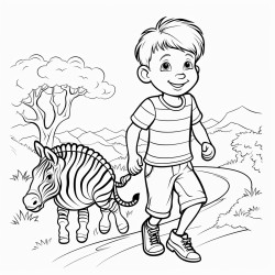 a boy walk on zebra