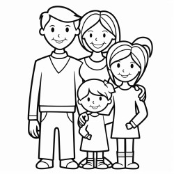 generate a bold and thick outline coloring page image of a family celebrating christmas keep it simple with clear complete lines