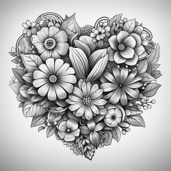heart shaped pattern all flowers doodle