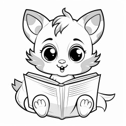 nonoline kitty cat reading a book bold lines