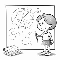 a student drawing shapes with chalk on a blackboard