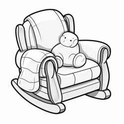 thick fluffy knitted blanket folded over wooden rocking chair cute cartoon asthetic