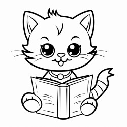 nonoline kitty cat reading a book bold lines