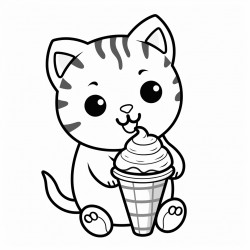 a cat eating icecream in a cone