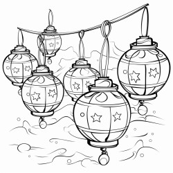 cute lanterns glowing with warm light no shade no grayscale