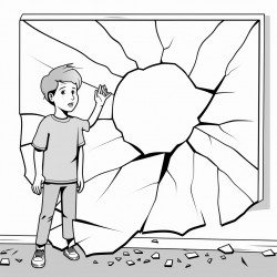 a person standing in front of a large shattered mirror
