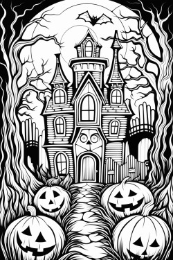 haunted house and pumpkins