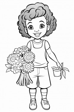 a black girl with a radiant smile holding a bouquet of flowers in a garden