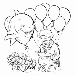 happy birthday great grandma with a picture of a shark and balloons