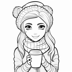 beautifull girl with hairbun and cozy shirt a coz coffee latte