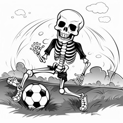 skeleton playing soccer at night black and white