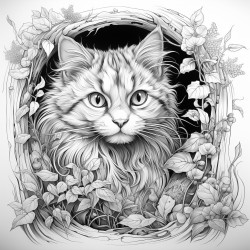 a curious cat exploring a magical forest