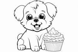 puppy eating cupcake
