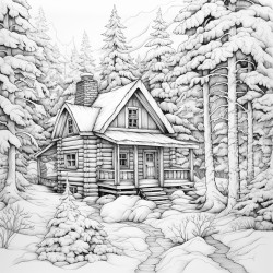 a cozy cabin in a snowy forest