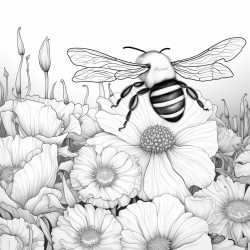 bee in a garden of flowers saying bee mindful
