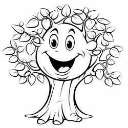 a talking tree with a big smiling face it has branches with leaves