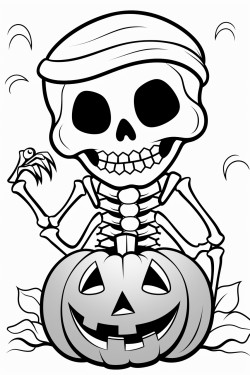 cute skeleton and a halloween pumpkin