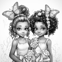 two little african american fairies with ponytails and bows playing together