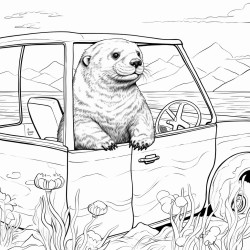 sea otter riding in the back of a pickup truck