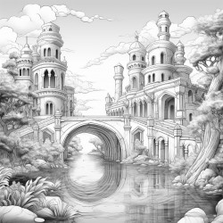 the ruins of an underwater castle and a handsome young merman male mermaid explores around