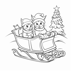 no shading no complex images and making it very easy to color in between the lines Two cats riding a sleigh together