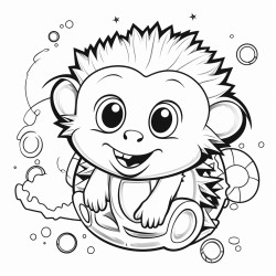a hedgehog with alien features rolling up into a ball