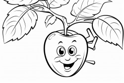 a is for apple a big shiny apple hanging from a tree with a small worm peeking out