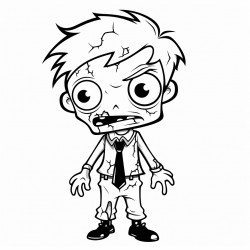 white background kawaii zombie coloring page full body sketch style line art coloring book clean line art