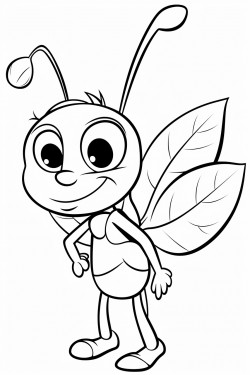 cartoon ant with cute face carrying a leaf
