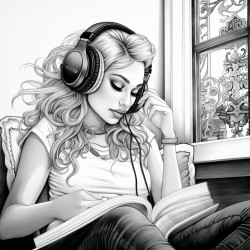 rocker girl listening to music while reading