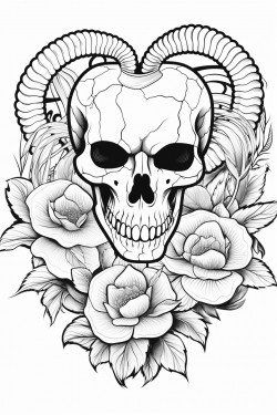 skull heart snake and sunflower