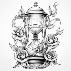 hourglass with wilting rose inside