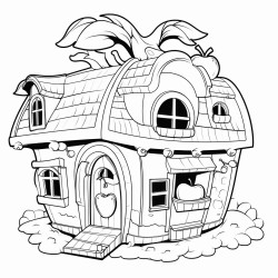 big peach fantasy house inside peach with windows