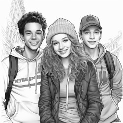 draw a friends group 2 older teen boys and 1 teen girl who is around 15
