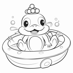 a frog riding a rubber ducky