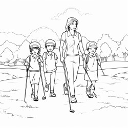 mom and son and daughter golfing