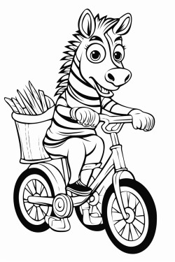 a zebra riding a bike with helping weals