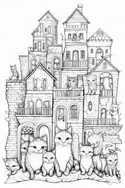 a cat town with cats dressed and acting like humans