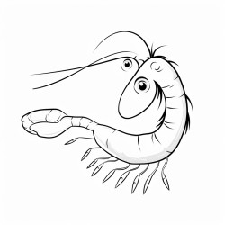 kids coloring page with shrimp black and white simple line art style minimalist drawing white background style raw