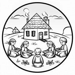 people in a village sitting in a circle