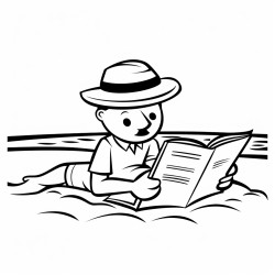 a cartoon of a man floating in the dead sea wearing a hat and reading a newspater