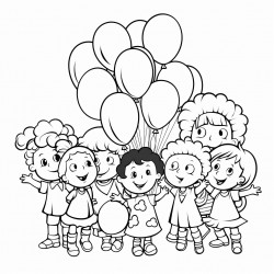 a classroom of happy students with candy and balloons