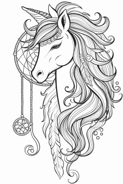 a unicorn with its mane flowing through a dreamcatcher