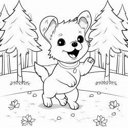 dog dancing with music notes in forest